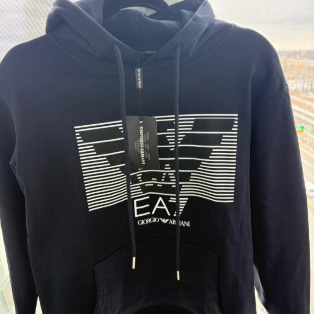 Giorgio Armani Men's Black Hoodie with White Logo